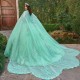 Aqua Quince Dress Instagram Sleeveless Gowns Lace Appliques Wear Pageant Sweetheart Neck Vestidos De 15 Anos With Cape