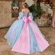 Sky Blue Quinceanera Dress Detachable Sweet 15 Gowns Lace Appliques Wear Pageant Sweetheart Neck 2024 Ball Gown Princess Dresses With Bow