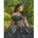 Off Shoulder Vestidos De 15 Anos Black Quinceanera Dress 3D Flowers Wear Pageant Sweetheart Neck Sweet 15 Prom Party Dresses