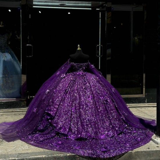 Cape Sleeve Purple Quinceanera Dress Beading Sweetheart Neck Vestidos De 15 Anos Sequin Instagram Gowns Lace Appliques Princess Dress