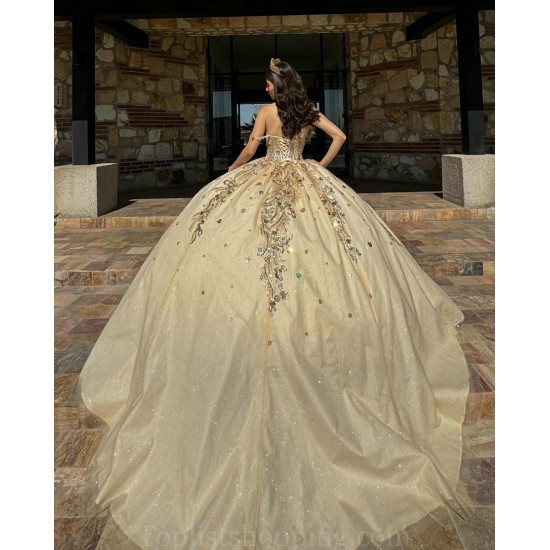 Sweetheart Neck Champagne Quinceanera Dresses 2024 Ball Gown Princess Dress Lace Appliques Sweet 15 Prom Party Dress