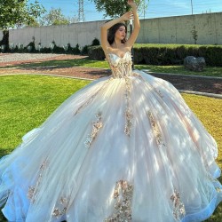 Two Piece Champagne Quinceanera Dresses Sweetheart Neck 2024 Ball Gown Princess Dress Lace Appliques Vestidos De 15 Anos