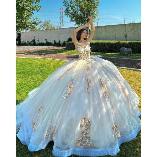 Two Piece Champagne Quinceanera Dresses Sweetheart Neck 2024 Ball Gown Princess Dress Lace Appliques Vestidos De 15 Anos