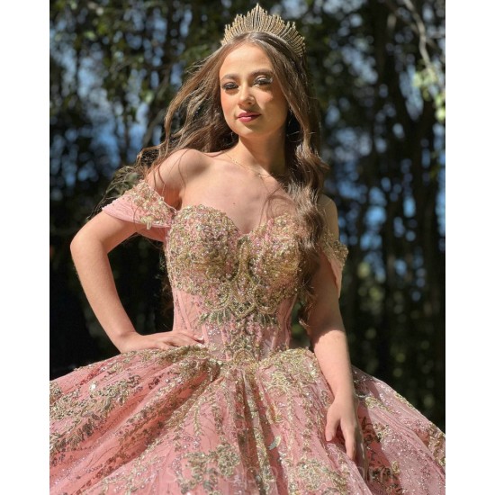 Coral Quinceanera Dress Off Shoulder Vestidos De 15 Anos Lace Appliques Wear Pageant Sweetheart Neck Sweet 15 Prom Party Dresses