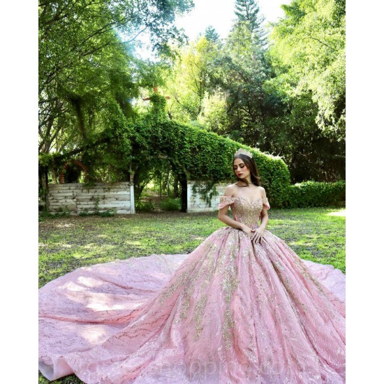 Coral Quinceanera Dress Off Shoulder Vestidos De 15 Anos Lace Appliques Wear Pageant Sweetheart Neck Sweet 15 Prom Party Dresses