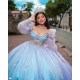 Detachable Aqua Quinceanera Dress Off Shoulder Vestidos De 15 Anos Sweetheart Neck Birthday Party Gowns