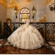 Detachable Sleeve Vestidos De 15 Anos Sequin Champagne Quinceanera Dress Lace Appliques Spaghetti Strap Sweetheart Neck Princess Dress With Bow