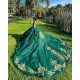 Off Shoulder Emerald Green Quinceanera Dress Vestidos De 15 Anos Lace Appliques Wear Pageant 