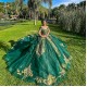 Off Shoulder Emerald Green Quinceanera Dress Vestidos De 15 Anos Lace Appliques Wear Pageant 