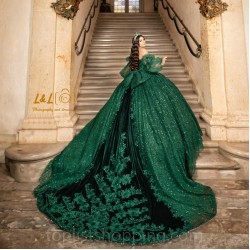 Sweetheart Neck Emerald Green Quinceanera Dress Sweet 15 Gowns Sequin Wear Pageant Lace Appliques Vestidos De 15 Anos