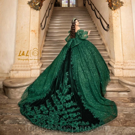 Sweetheart Neck Emerald Green Quinceanera Dress Sweet 15 Gowns Sequin Wear Pageant Lace Appliques Vestidos De 15 Anos