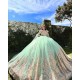 Jacket Green On Gold Quinceanera Dress Wear Pageant Vestidos De 15 Anos Lace Appliques Birthday Party Dress