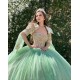 Jacket Green On Gold Quinceanera Dress Wear Pageant Vestidos De 15 Anos Lace Appliques Birthday Party Dress