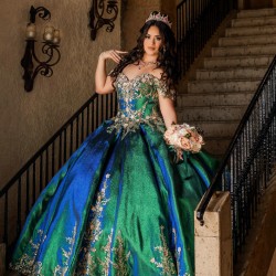 Green On Blue Quince Dress Off Shoulder 15 Anos Lace Appliques Sequin Women 2024 Ball Gown Sweetheart Neck Girl Birthday Gowns