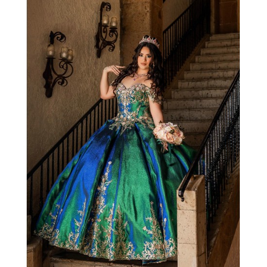 Green On Blue Quince Dress Off Shoulder 15 Anos Lace Appliques Sequin Women 2024 Ball Gown Sweetheart Neck Girl Birthday Gowns