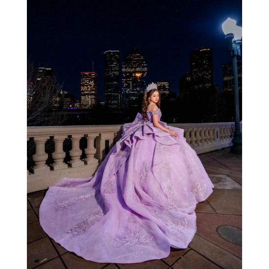 Lace Appliques Lilac Quince Dress Off Shoulder 15 Anos Sequin Women 2024 Ball Gown Sweetheart Neck Girl Birthday Gowns With Bow