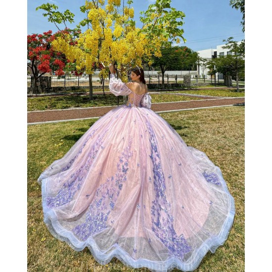 Lilac Quince Dress Sweetheart Neck 15 Anos Detachable Women 2024 Ball Gown Lace Appliques Crystal Girl Birthday Gowns