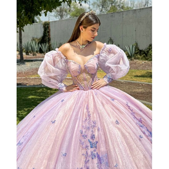 Lilac Quince Dress Sweetheart Neck 15 Anos Detachable Women 2024 Ball Gown Lace Appliques Crystal Girl Birthday Gowns