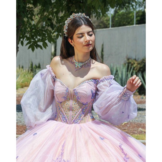 Lilac Quince Dress Sweetheart Neck 15 Anos Detachable Women 2024 Ball Gown Lace Appliques Crystal Girl Birthday Gowns