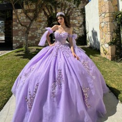 Lilac Quinceanera Dresses Sweetheart Neck 2024 Ball Gown Princess Dress Lace Appliques Sleeveless Vestidos De 15 Anos