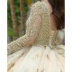 Long Sleeve Gold Quinceanera Dress Pearl Sequin Birthday Party Gowns Lace Appliques Sweetheart Neck Vestidos De 15 Anos