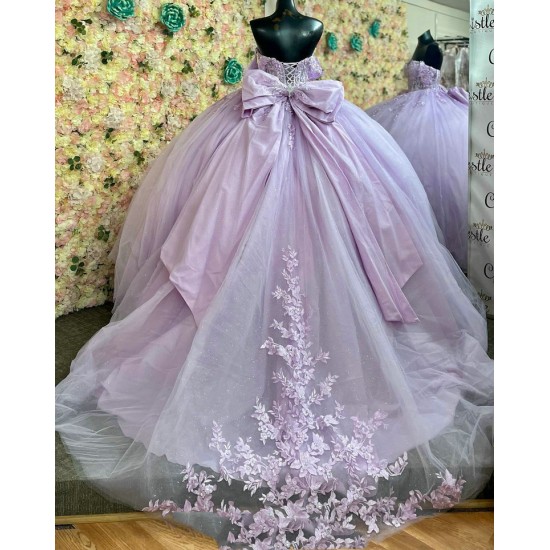 Off Shoulder Lilac Quinceanera Dresses Sweetheart Neck Vestidos De 15 Anos Lace Appliques 15 Dress With Bow