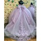 Off Shoulder Lilac Quinceanera Dresses Sweetheart Neck Vestidos De 15 Anos Lace Appliques 15 Dress With Bow