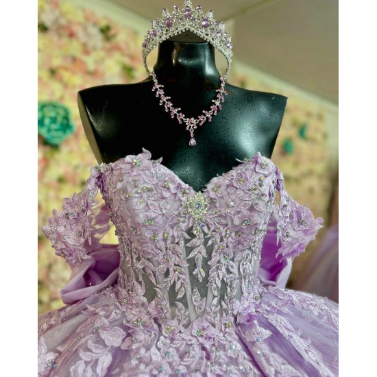 Off Shoulder Lilac Quinceanera Dresses Sweetheart Neck Vestidos De 15 Anos Lace Appliques 15 Dress With Bow