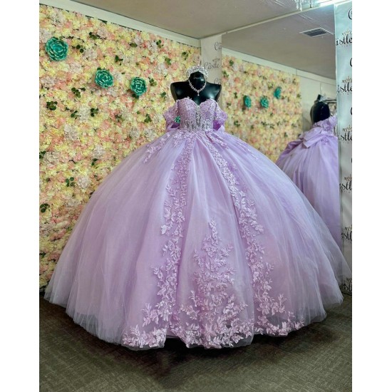 Off Shoulder Lilac Quinceanera Dresses Sweetheart Neck Vestidos De 15 Anos Lace Appliques 15 Dress With Bow