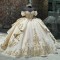 Off Shoulder Champagne Quinceanera Dress Birthday Party Gowns Gold Lace Appliques Sweetheart Neck Vestidos De 15 Anos With Bow