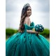 Off Shoulder Green Quinceanera Dress Sequin Birthday Party Gowns Lace Appliques Sweetheart Neck Vestidos De 15 Anos