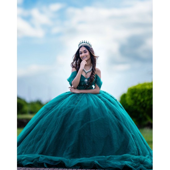 Off Shoulder Green Quinceanera Dress Sequin Birthday Party Gowns Lace Appliques Sweetheart Neck Vestidos De 15 Anos