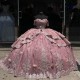 Off Shoulder Pink Quinceanera Dress Tiered Vestidos De 15 Anos Sequin Instagram Gowns Lace Appliques Princess Dress With Bow