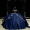 Off Shoulder Quince Dress Navy Blue Vestidos De 15 Anos Lace Appliques Sweetheart Neck Birthday Party Dress With Bow