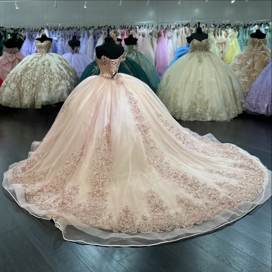 Off Shoulder Quince Pink Dress Girl Sweetheart Neck Princess Quinceanera Dresses