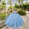 Off Shoulder Sky Blue Quinceanera Dress Birthday Party Gowns 3D Flowers Vestidos De 15 Anos With Bow