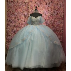 Off Shoulder Sky Blue Quinceanera Dress Sweet 15 Gowns Sequin Wear Pageant Sweetheart Neck Vestidos De 15 Anos With Bow