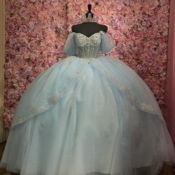 Off Shoulder Sky Blue Quinceanera Dress Sweet 15 Gowns Sequin Wear Pageant Sweetheart Neck Vestidos De 15 Anos With Bow