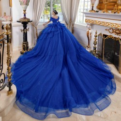 Off Shoulder Tiered Blue Quinceanera Dress Birthday Party Gowns Sequin Sweetheart Neck Vestidos De 15 Anos