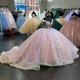 Off Shoulder Vestidos De 15 Anos Crystal Pink Quinceanera Dress Lace Appliques Sweetheart Neck Sheer Bodice Tailor Made Women Clothing