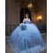 Off Shoulder Vestidos De 15 Anos Lace Appliques Sky Blue Quince Dress Sequin Princess Dress With Bow