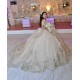 Off Shoulder Vestidos De 15 Anos Sequin Champagne Quinceanera Dress Lace Appliques Sweetheart Neck Princess Dress With Bow