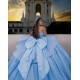 Pearl Sequin Blue Quinceanera Dress Off Shoulder Girl Women Dress Sweetheart Neck Vestidos De 15 Anos With Bow