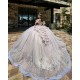 V Neck Pink Quinceanera Dresses Off Shoulder 2024 Ball Gown Princess Dress Lace Appliques Vestidos De 15 Anos With Bow