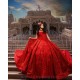 Off Shoulder Red Quince Dress Wear Pageant Sequin Girl Birthday Party Gowns Beading Vestidos De 15 Anos With Bow