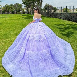 Ruffled Lilac Quinceanera Dress Off Shoulder Vestidos De 15 Anos Sweetheart Neck Birthday Party Gowns