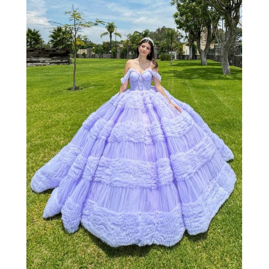 Ruffled Lilac Quinceanera Dress Off Shoulder Vestidos De 15 Anos Sweetheart Neck Birthday Party Gowns