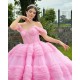 Ruffled Pink Quinceanera Dress Off Shoulder Birthday Party Gowns Sweetheart Neck Vestidos De 15 Anos