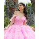 Ruffled Pink Quinceanera Dress Off Shoulder Birthday Party Gowns Sweetheart Neck Vestidos De 15 Anos