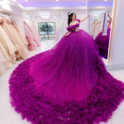 Ruffled Purple Quince Dress 15 Anos Sweetheart Neck Women 2024 Ball Gown Off Shoulder Girl Birthday Gowns